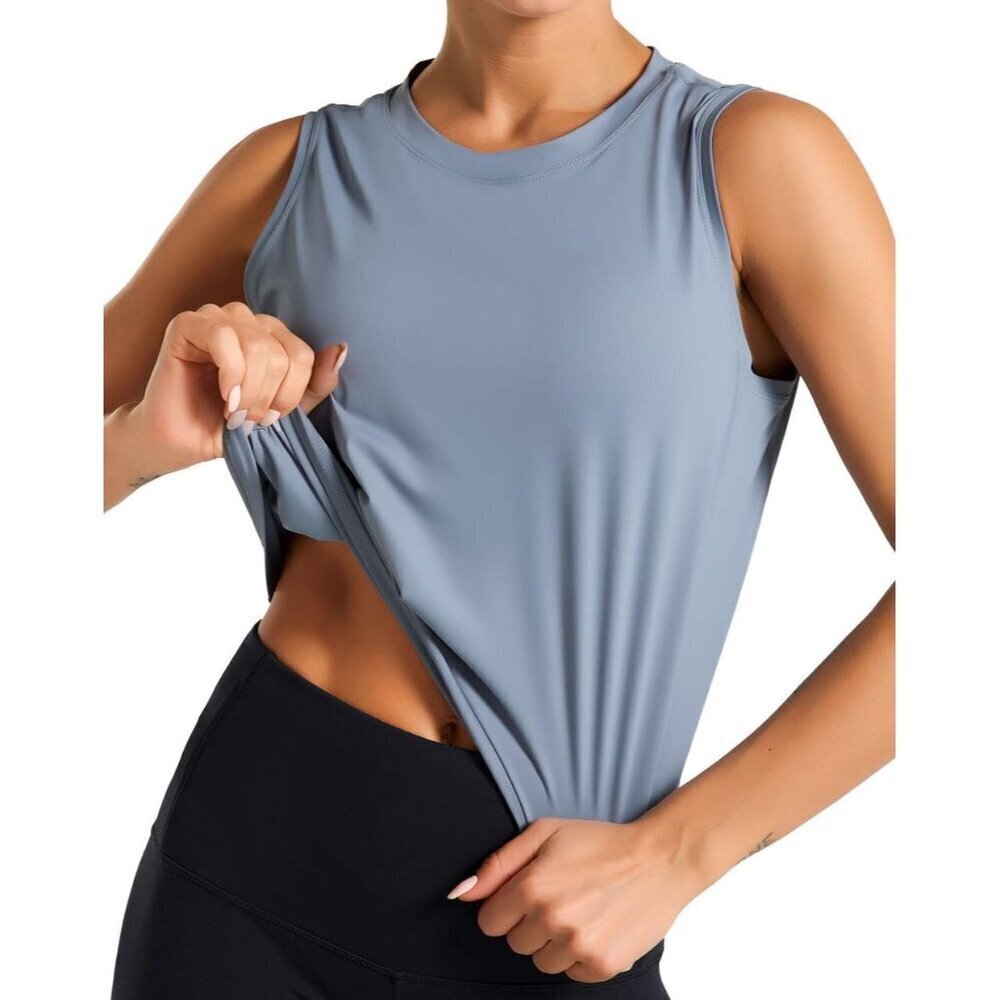 🆕 Women Blue Athletic Tank Tops Sleeveless Workout Cool T-Shirt Running Short